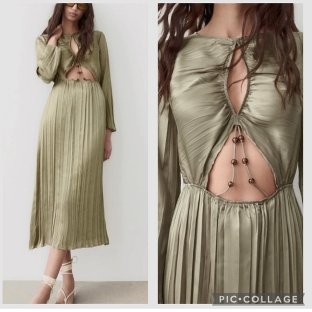 ZARA satin effect pleated wrinkle effect cut out summer dress NWT , beach, y2k